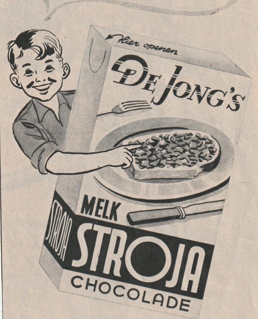 Retro reclame 1950 Stroja hagelslag jongetje is blij, Verzamelen, Retro, Verzenden, Overige typen