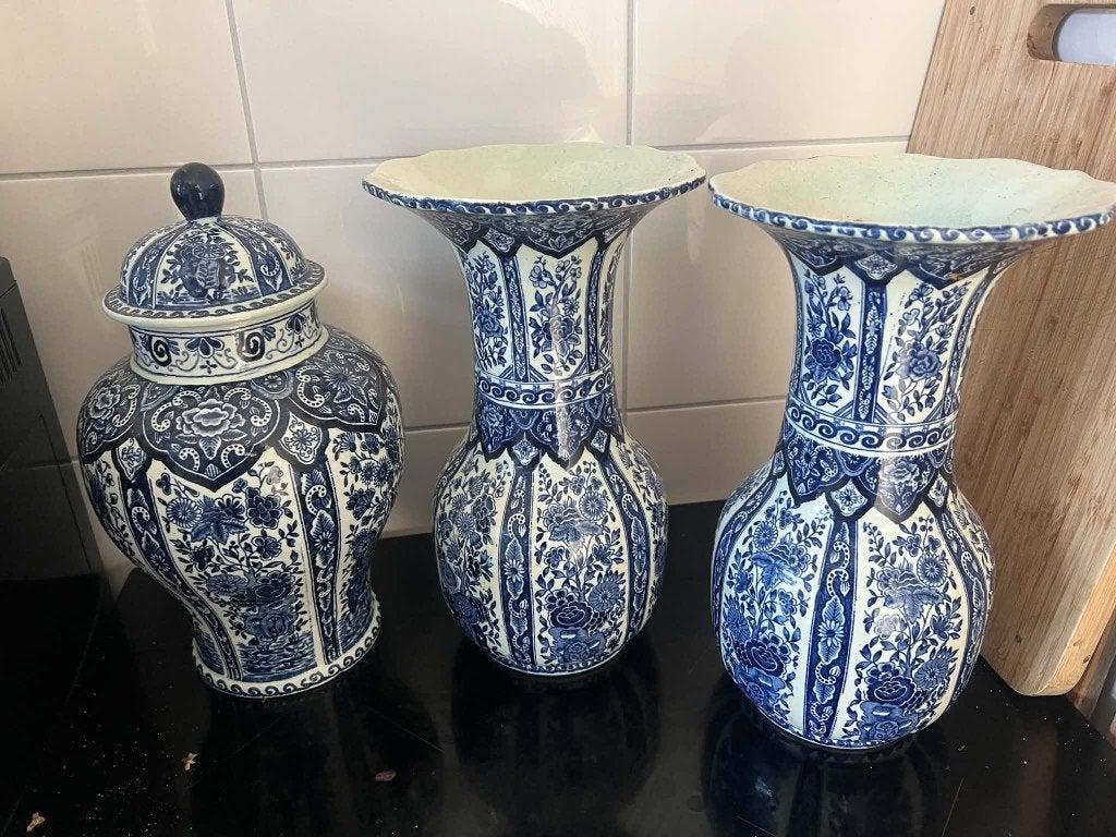 3 blauwe Delftsblauwe vazen van Bosch, Huis en Inrichting, Ophalen, Gebruikt, Steen/keramiek, 30 cm