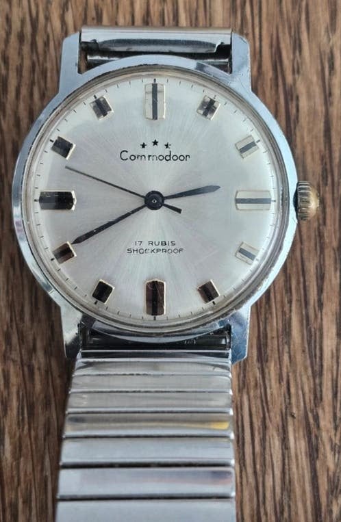 Vintage Commodoor herenhorloge – 17 rubis met Fixoflex band, Overige merken, Overige materialen, Gebruikt, Verzenden