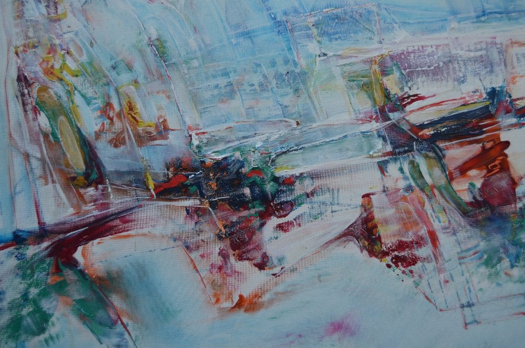 Abstract olie op board Maria Rijntjes de Leeuw (gesign.), Ophalen of Verzenden