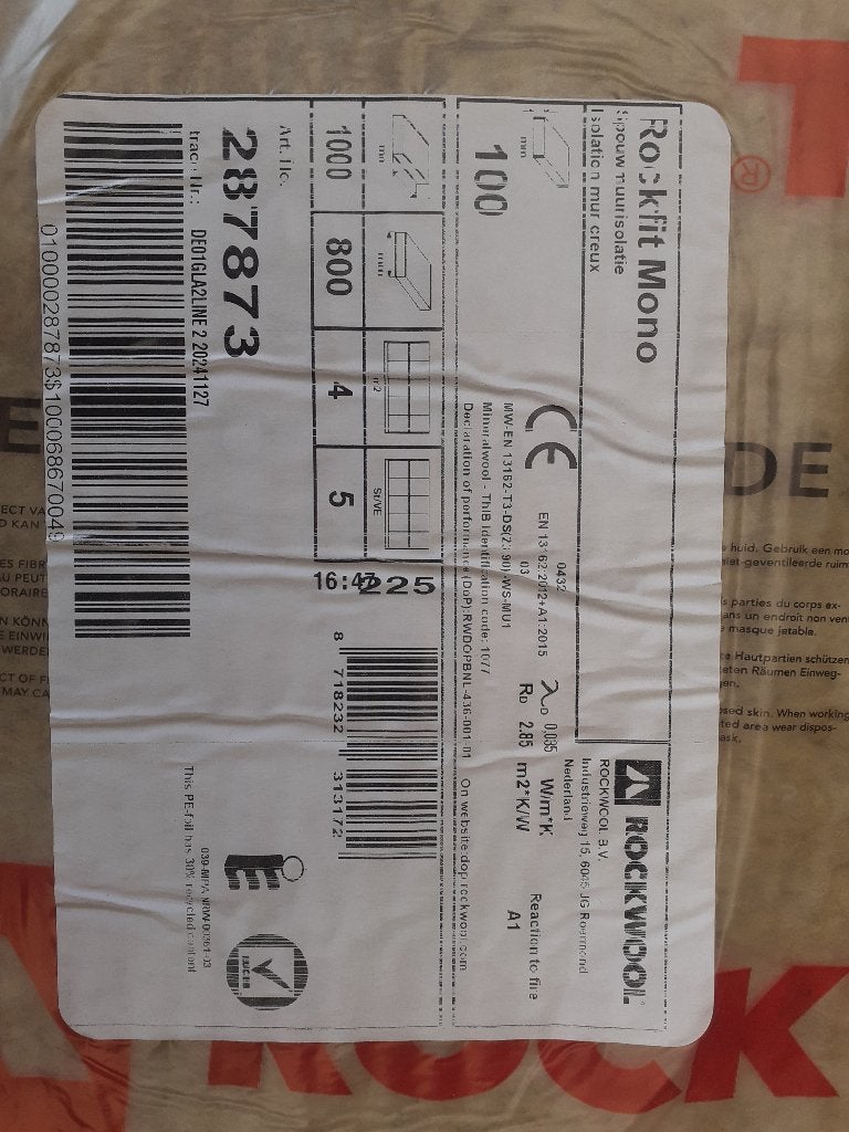 Rockwool isolatie, Ophalen, 10 tot 15 m², Nieuw, Steenwol