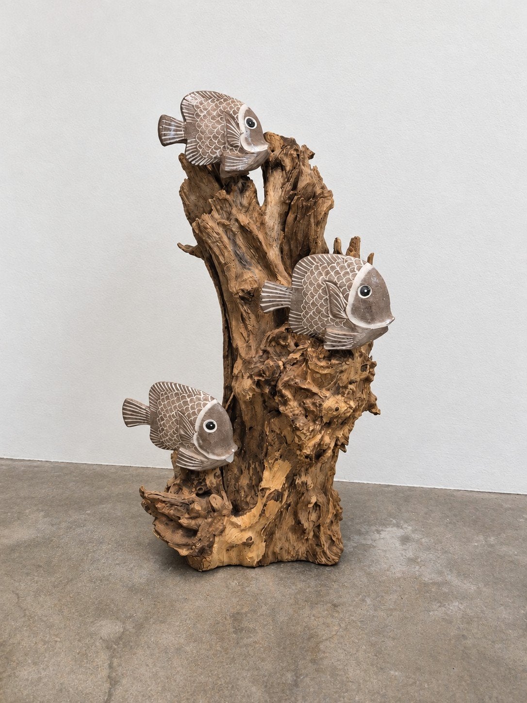Rustieke decoratie met 3 vissen op hout, 50 cm hoog, Antiek en Kunst, Ophalen