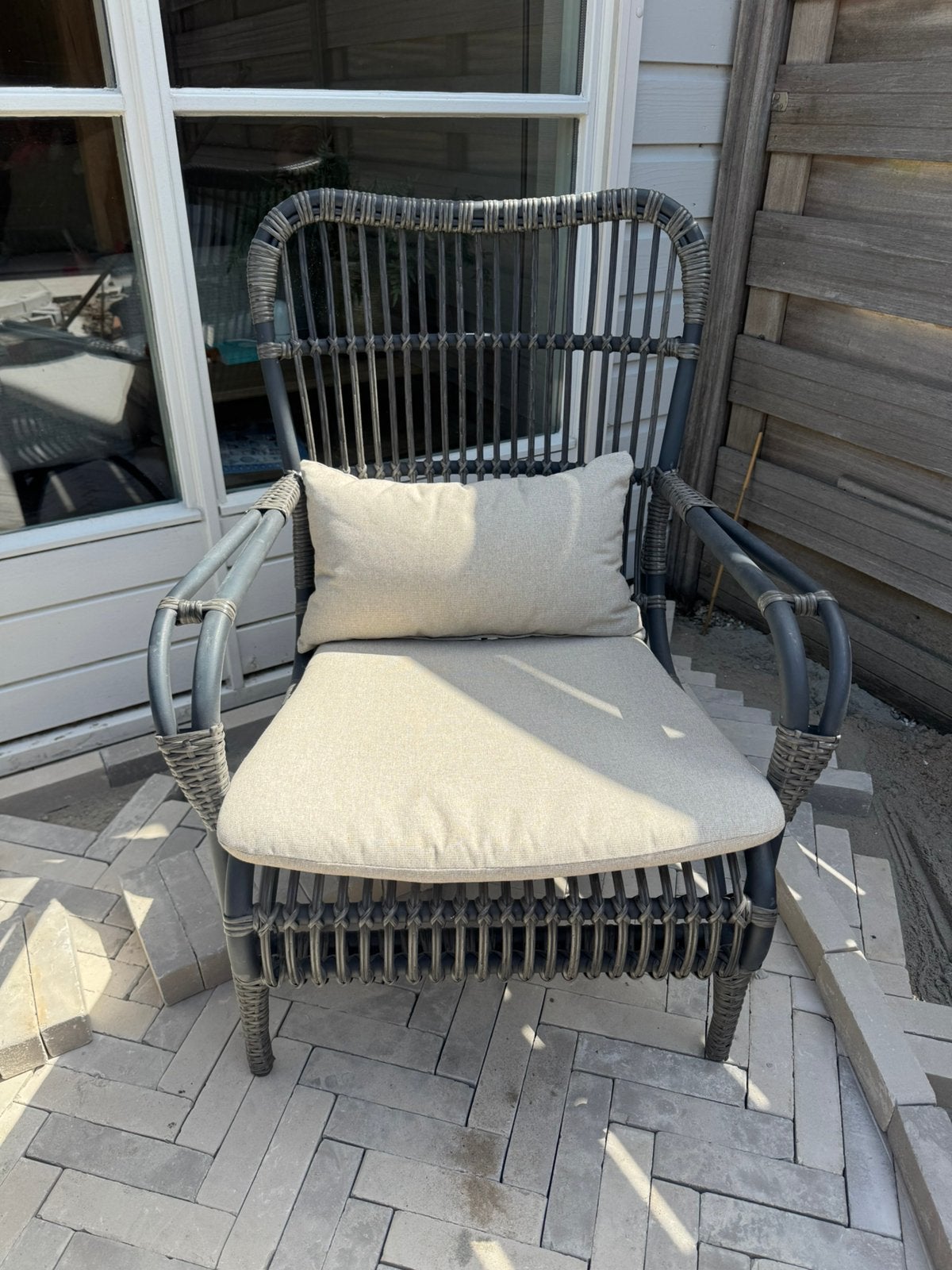 Wicker tuinstoel incl kussens, Tuin en Terras, Ophalen, Zo goed als nieuw, Wicker