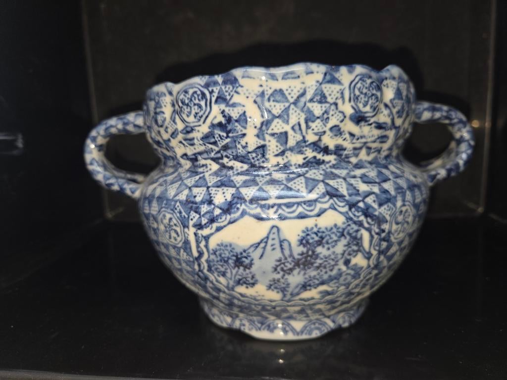 Blauw-witte bloempot met oren, Ophalen of Verzenden