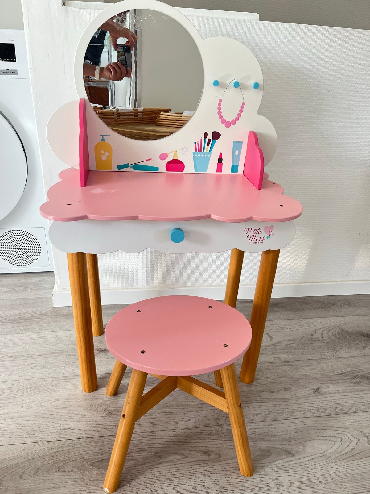 Roze kaptafel met krukje voor kinderen, Ophalen, Gebruikt, Tafel