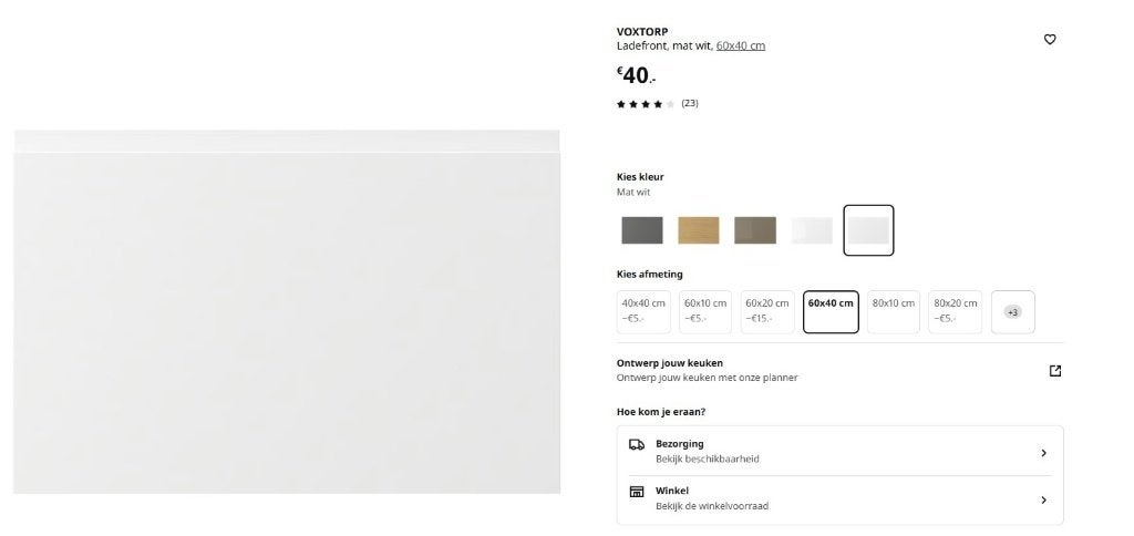 ikea voxtorp ladefront mat wit 60x40, Ophalen, Wit, Nieuw, 50 tot 100 cm
