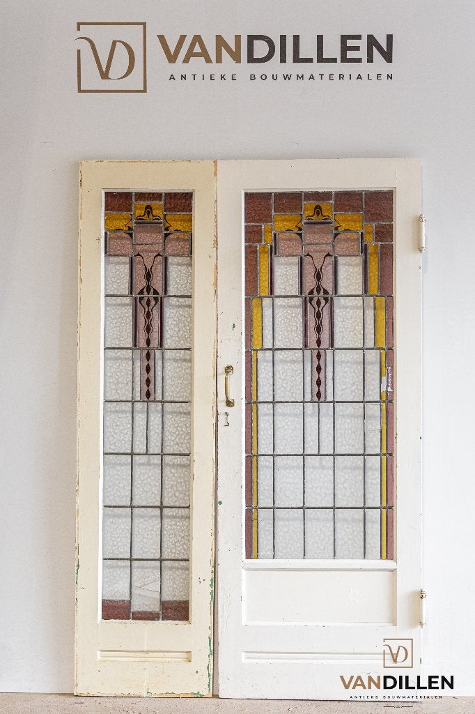 Oude deuren glas in lood art deco met zijstuk