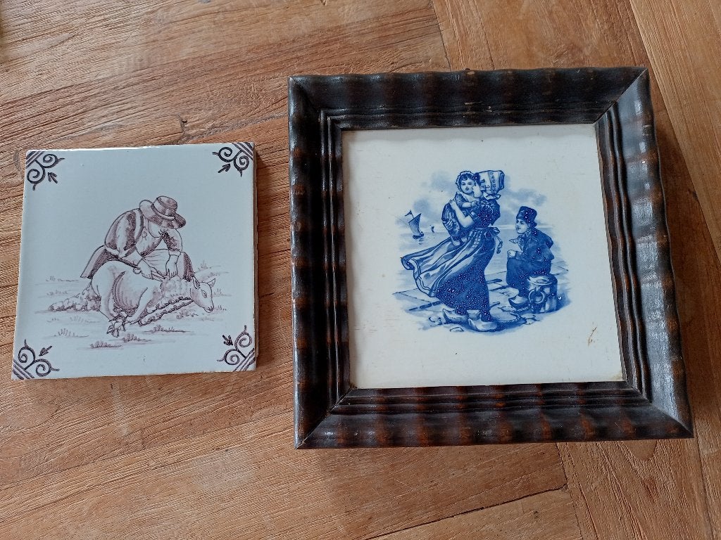 2 oud hollandse tegels mangaan/blauw/wit, Ophalen of Verzenden