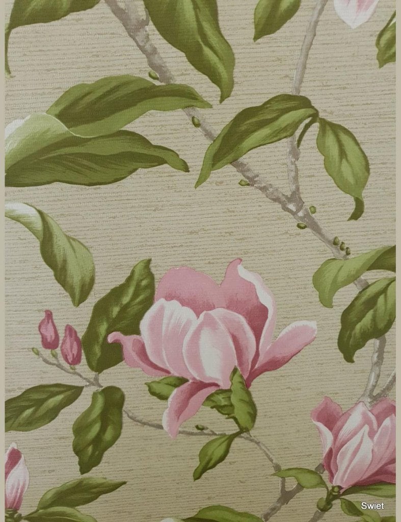  5592 Klassiek magnoliabehang in roze en beige tinten swiet, Ophalen of Verzenden, Groen