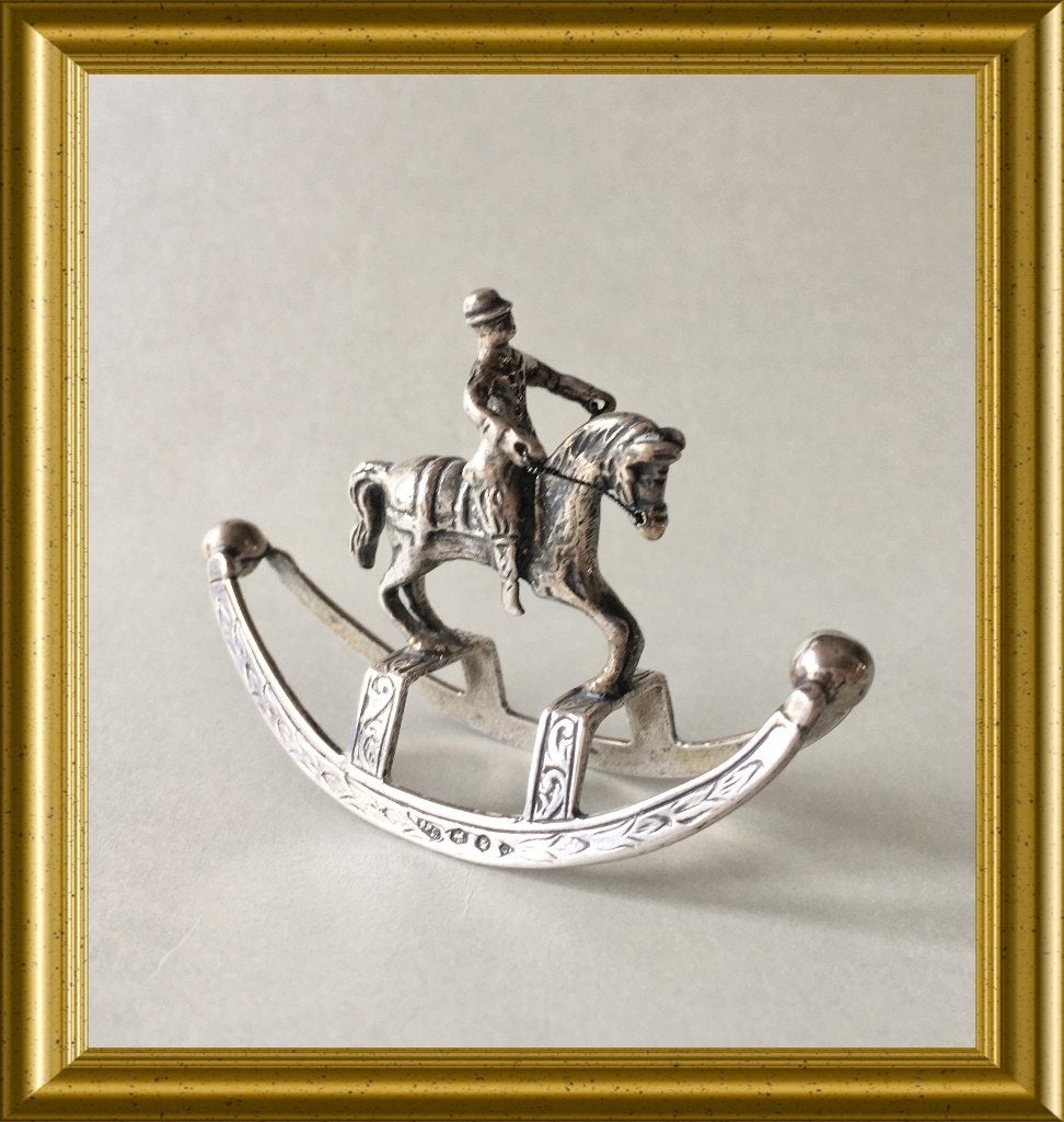 Miniatuur zilveren hobbelpaard, groot model, Antiek en Kunst, Ophalen of Verzenden, Zilver