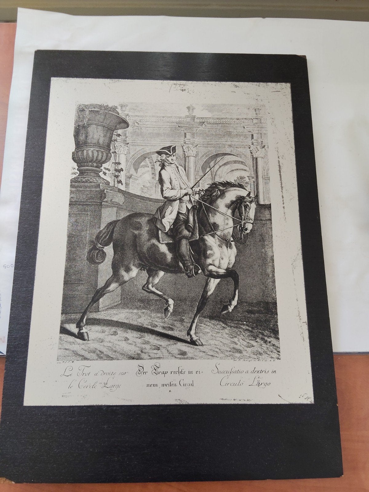 Vintage houten paneel - Johann Elias Ridinger paardenprent, Ophalen