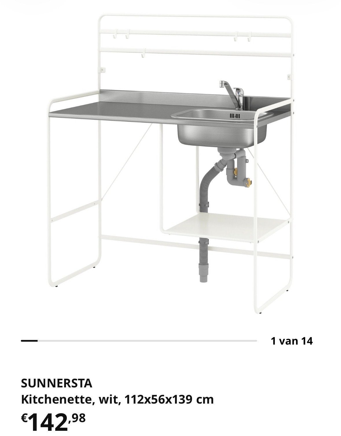 IKEA SUNNERSTA Kitchenette - Wit, 112x56x139 cm, Huis en Inrichting, Ophalen, Wit, Overige typen, Zo goed als nieuw