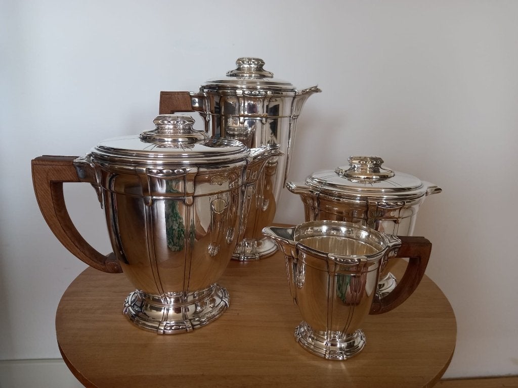 Verzilverd art déco koffie- en theeservies van Orbrille, Ophalen of Verzenden, Zilver
