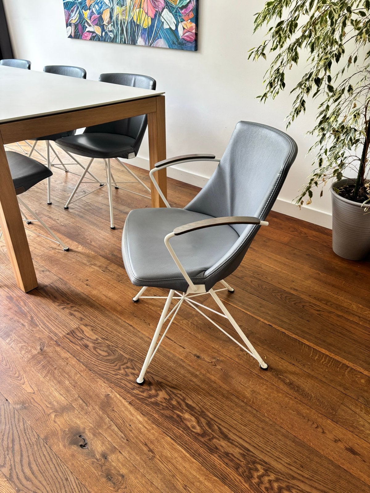 Bert Plantagie Rho eetkamerstoelen - Set van 6, Huis en Inrichting, Stoelen, Ophalen, Leer, Zo goed als nieuw, Grijs