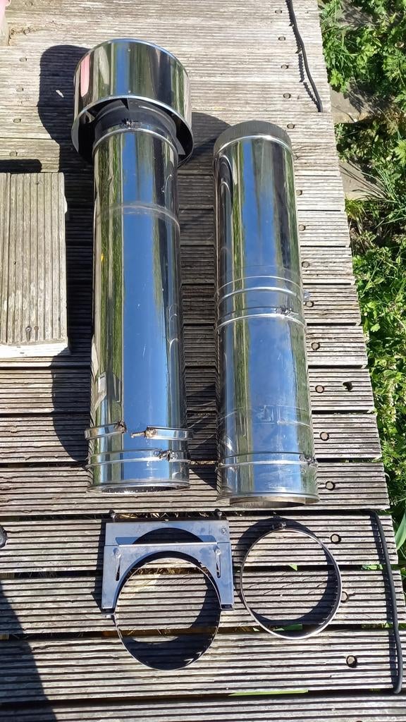 2x 1m dubbelwandige RVS kachelpijp, hoek 90 (zonder kap), Ophalen