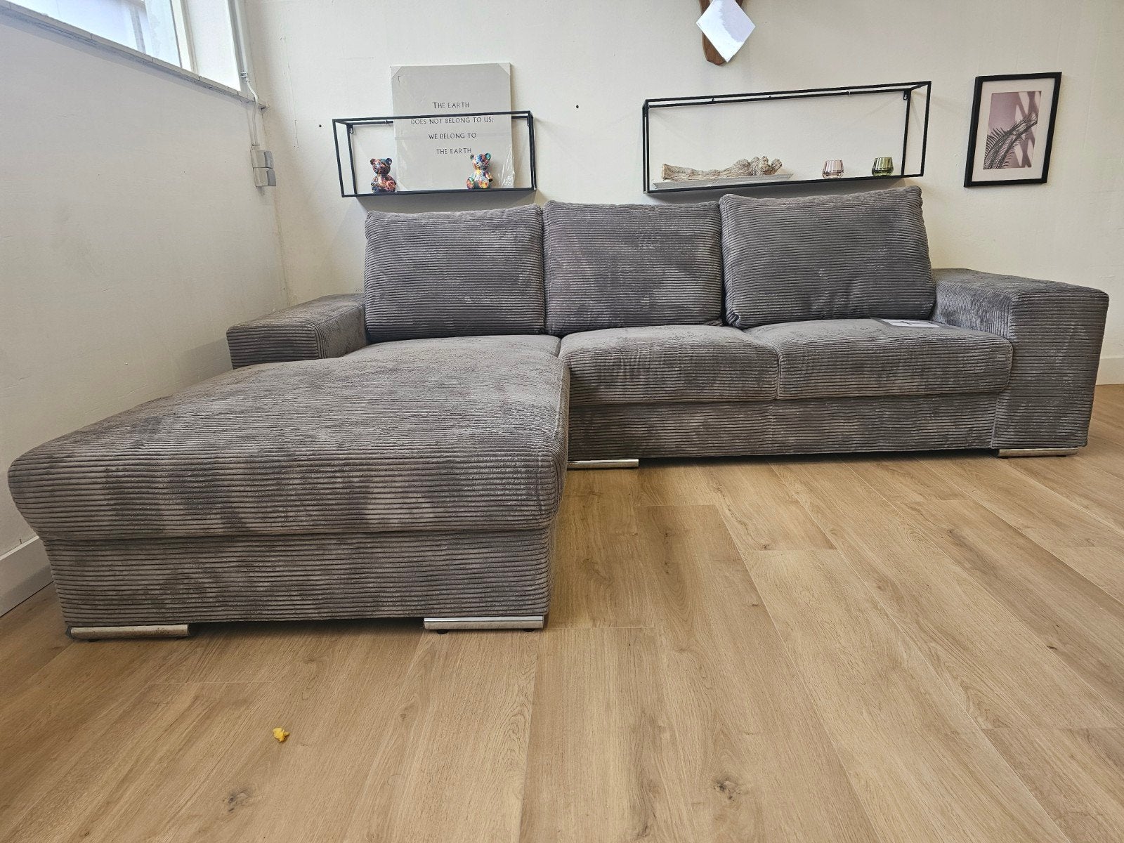 Hoekbank  - Ribstof  - Grjjs, 125 cm of meer, 125 cm of meer, Zo goed als nieuw, Info@homefriesland.nl