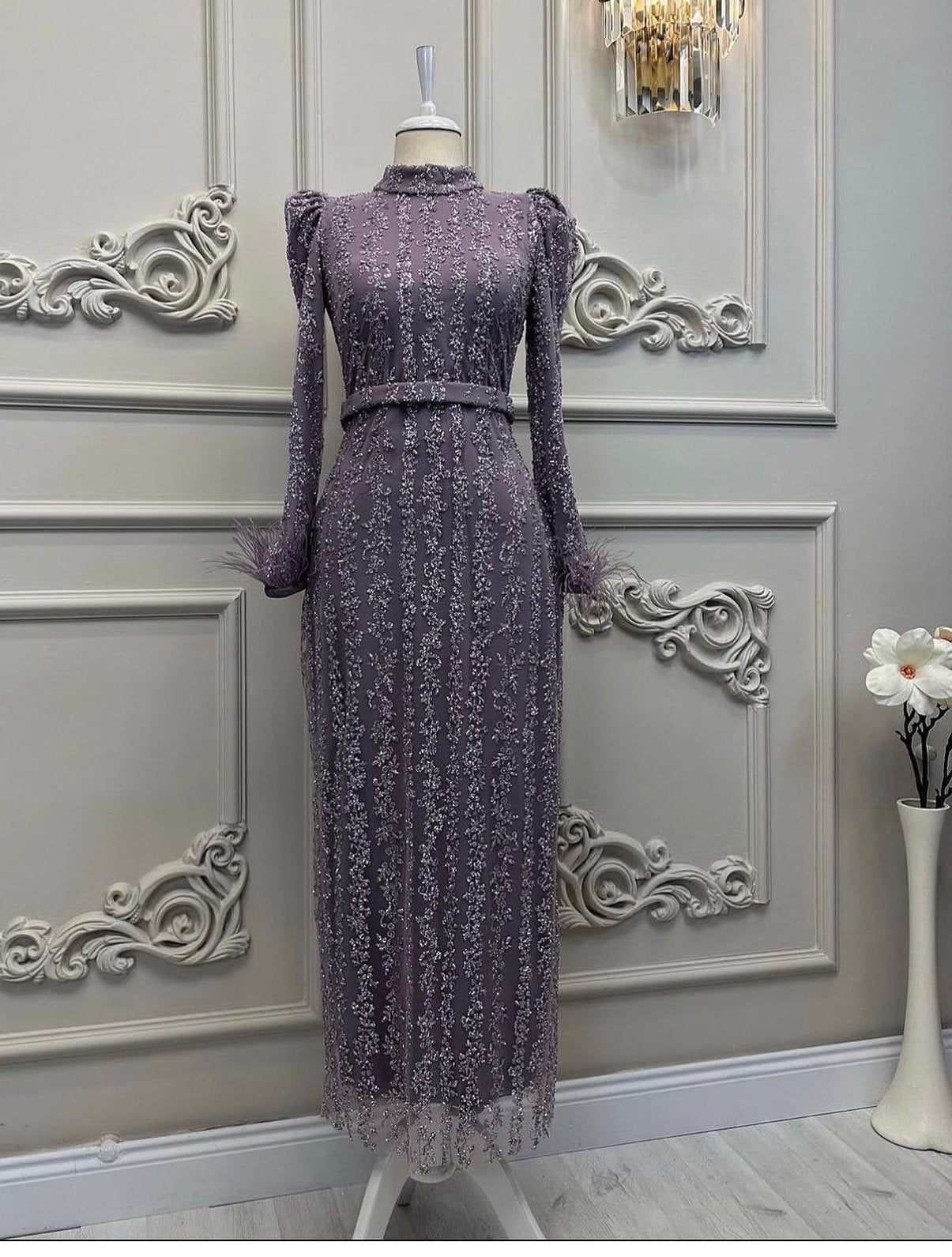 Elegante Avondjurk met Pailletten en Veren - Diverse Maten, Kleding | Dames, Maat 38/40 (M), Paars, Nieuw, Ophalen of Verzenden