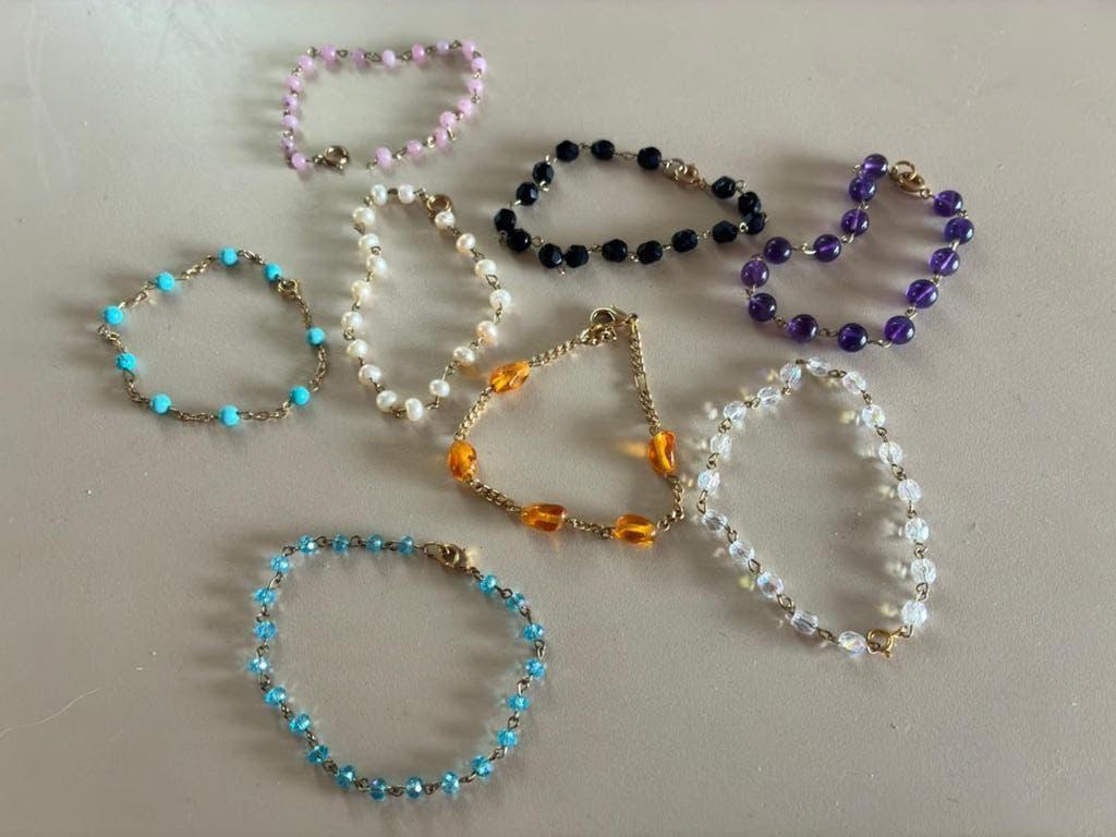 Diverse armbandjes parel, granaat, amethist etc, Sieraden, Tassen en Uiterlijk, Armbanden, Zo goed als nieuw, Overige materialen