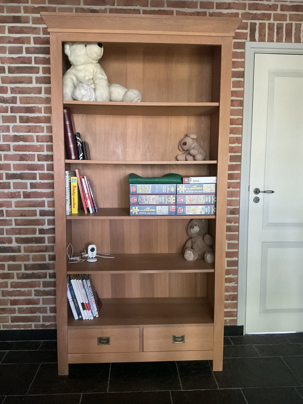 Houten boekenkast met 2 lades, Huis en Inrichting, Kasten | Boekenkasten, Ophalen, Met plank(en), 100 tot 150 cm, 200 cm of meer