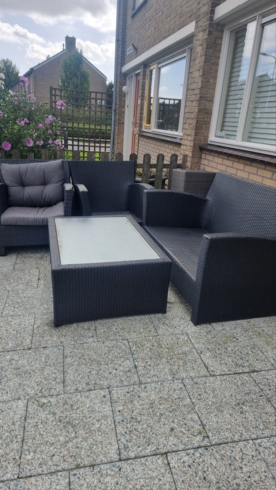 Gratis tuinset met gebruikerssporen, zonder kussens, Tuin en Terras, Ophalen, 4 zitplaatsen, Gebruikt, Bank