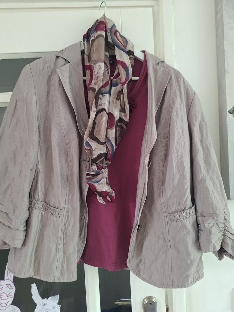 Gerry Weber: set shirt, sjaal en jasje, Paars, Maat 46/48 (XL) of groter, Ophalen of Verzenden, Korte mouw