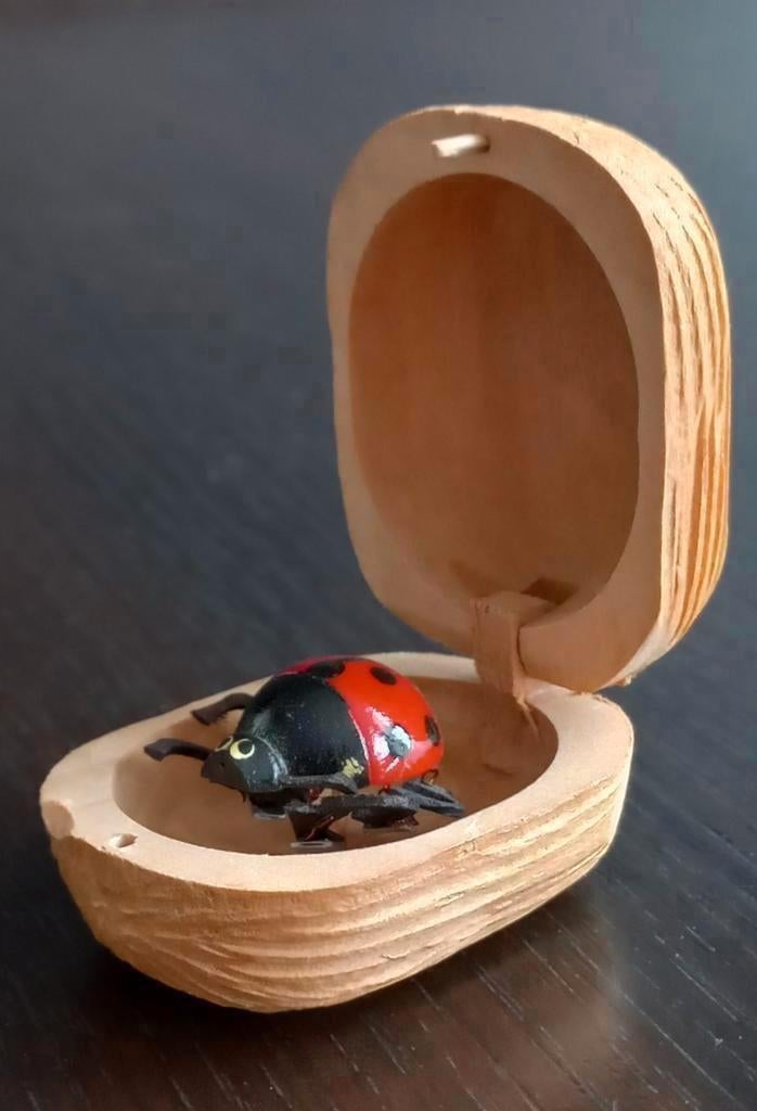 Decoratie kleine ovale houten kistje met lieveheersbeestje, Verzamelen, Beelden en Beeldjes, Ophalen of Verzenden, Dier