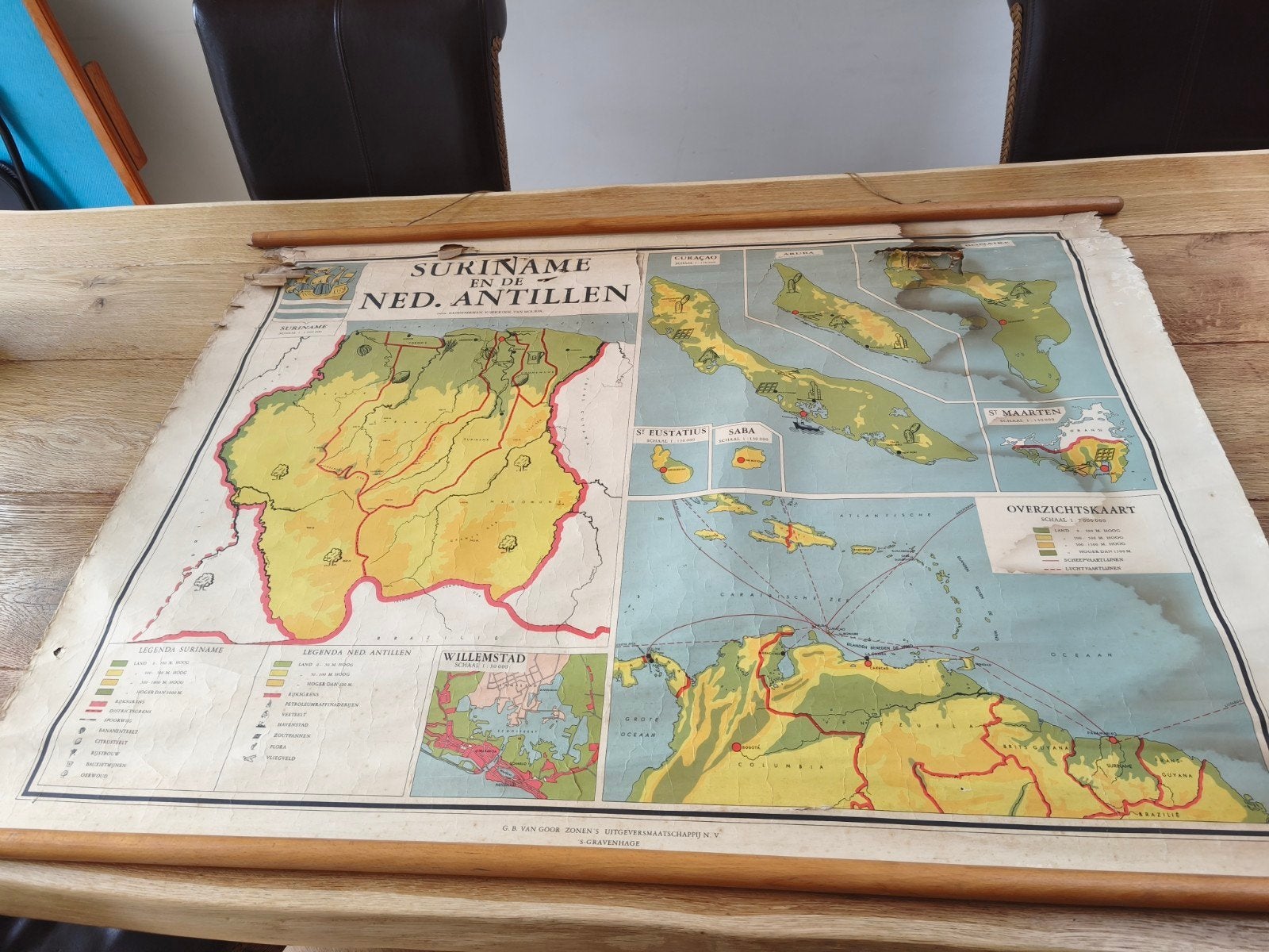 Oude schoolkaart Suriname en Ned. Antillen, Boeken, Overige gebieden, Kloosterman, Kerkhoek, Van Mourik, Landkaart, 1800 tot 2000