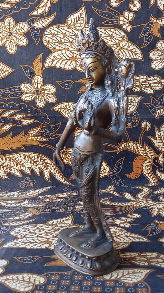 Mooi zwaar antiek brons beeld uit India van een Devi 29,8 cm, Antiek en Kunst, Handgemaakt, India, Ophalen of Verzenden, Brons