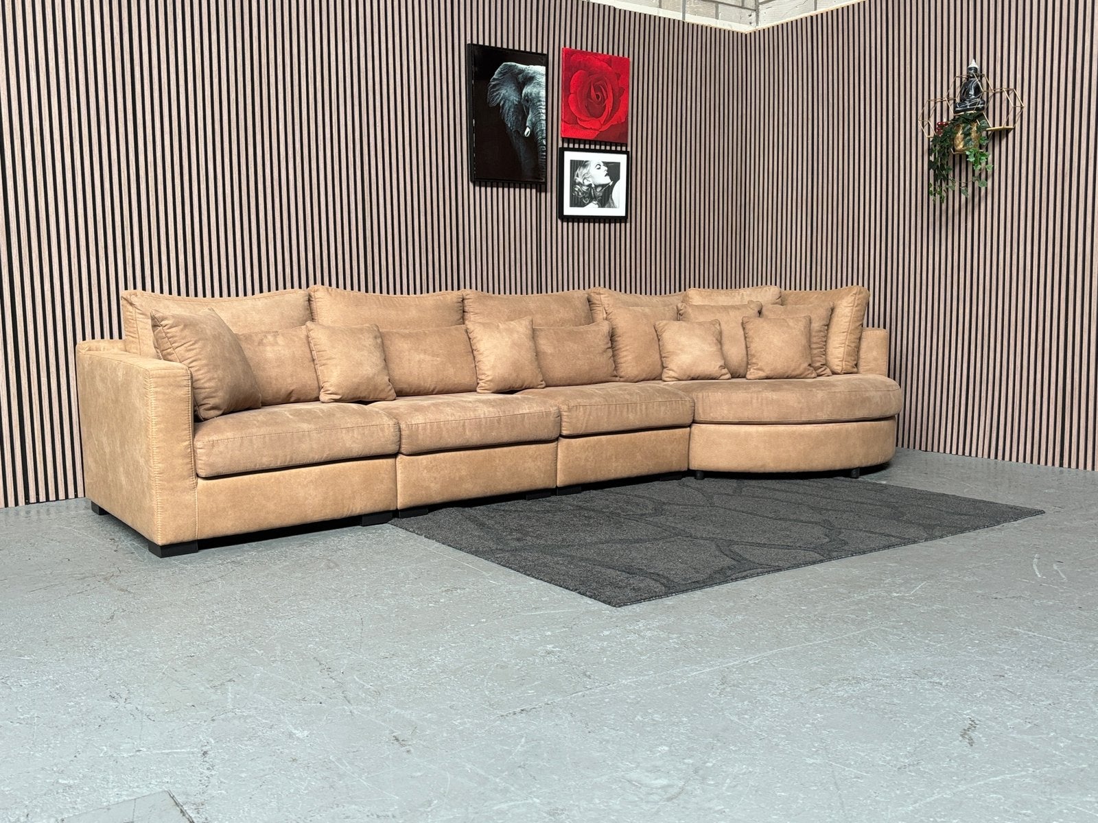 GRATIS LEVERING Loungebank Cognac 410x150 GEREINIGD, Huis en Inrichting, 125 tot 150 cm, Hoekbank, 300 cm of meer, Kunststof