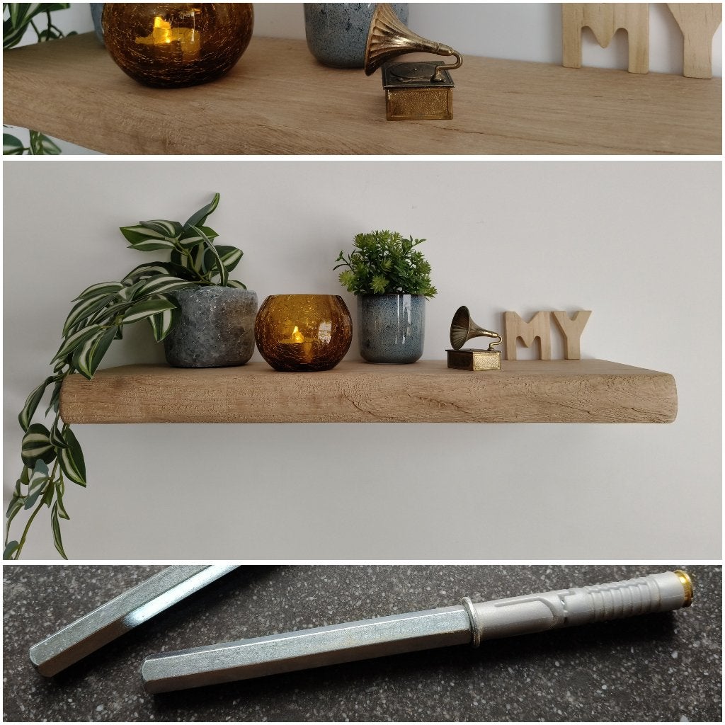 Massief eiken wandplank zwevend + montagepennen 48cm #278, Houtatelier M.Y., Info@myhoutatelier.nl, Nieuw, Ophalen of Verzenden