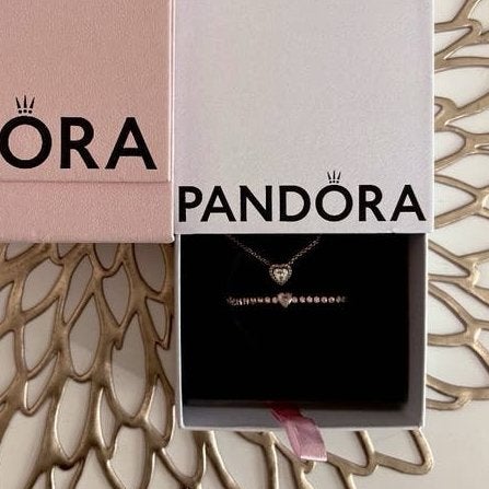 Pandora Rose Hart Armband + Ketting Set – Zo goed als nieuw, Ophalen of Verzenden, Zo goed als nieuw