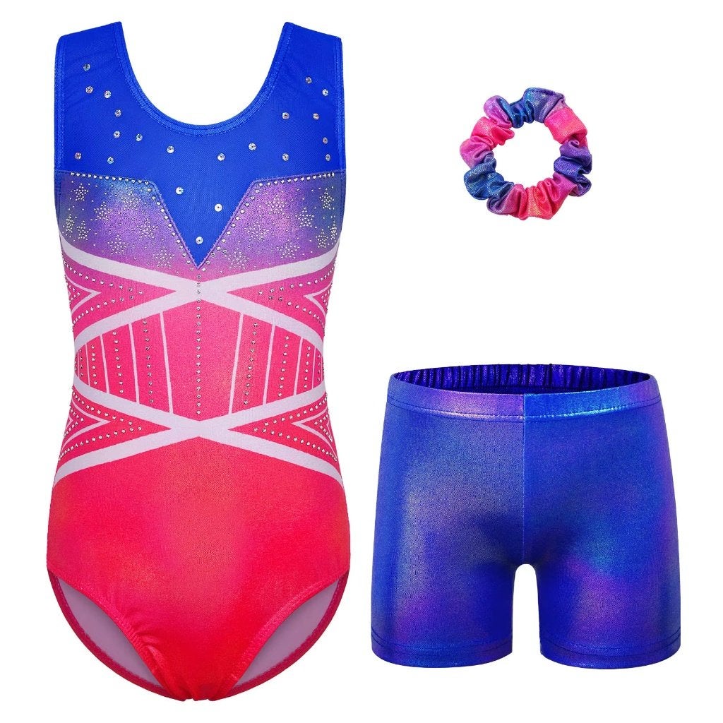 Turnpakje + turnbroekje roze blauw 122 128 134 140 146 152, Sport en Fitness, Nieuw, Roze, Turnpak(je), Kindermaat 122 t/m 140