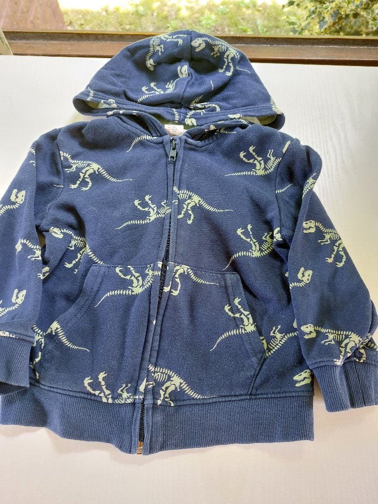 vest, 98-104 blauw met groene dino sceletten, capuchon, Kinderen en Baby's, Kinderkleding | Maat 98, Gebruikt, Trui of Vest, H&M