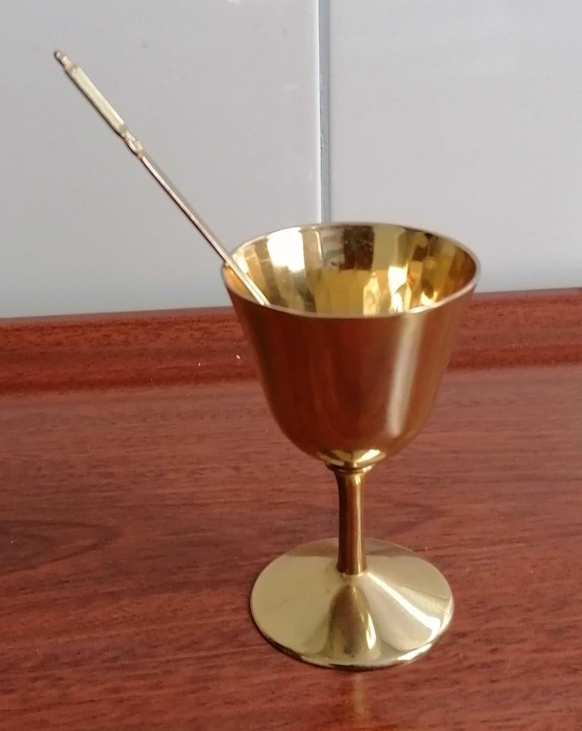Vintage koperen beker met lepel € 17,50, Ophalen of Verzenden, Koper