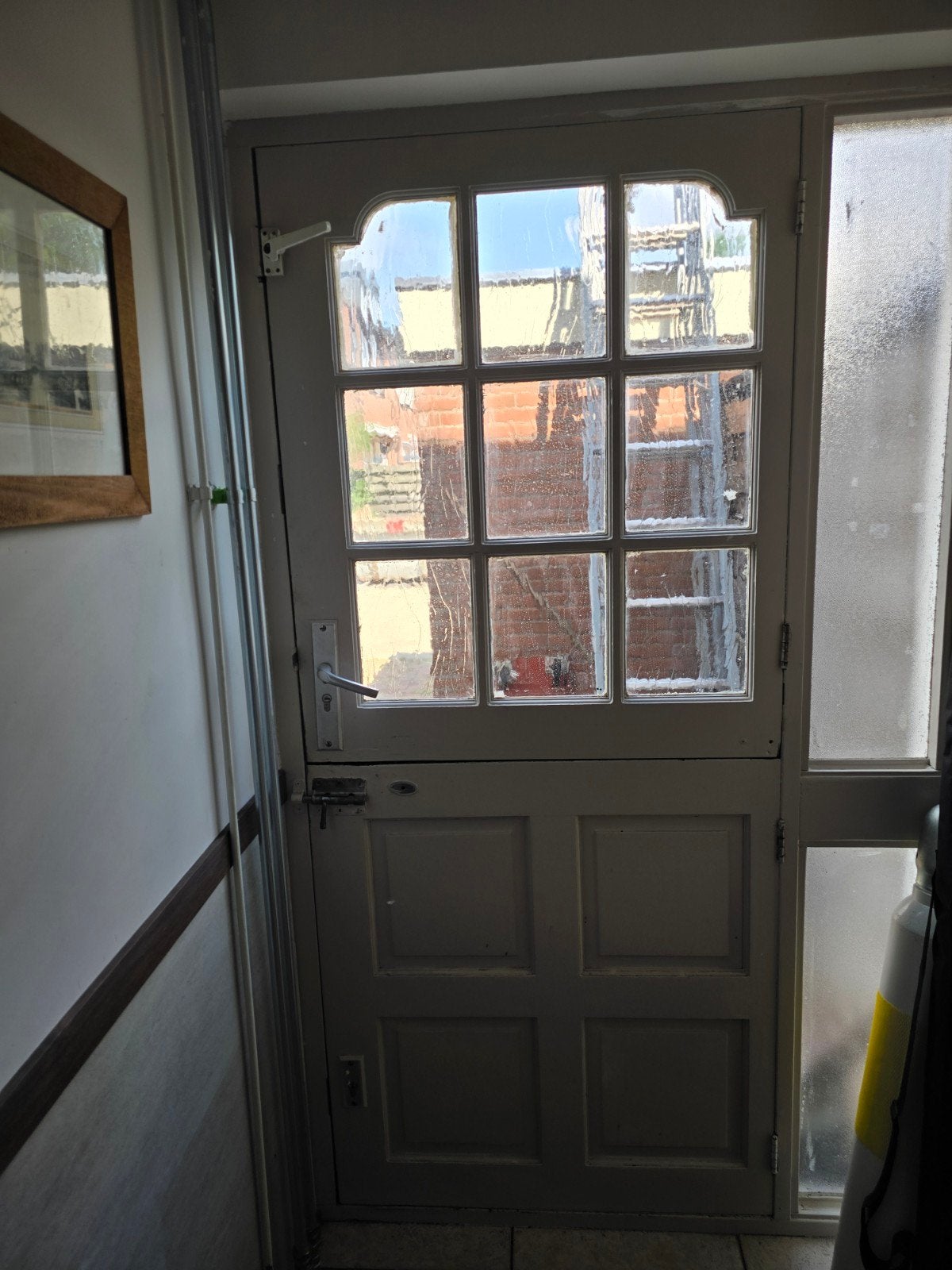 BoerenBuitendeur met Glas en Stalraamfunctie, Gebruikt, Ophalen of Verzenden, Buitendeur, 200 tot 215 cm