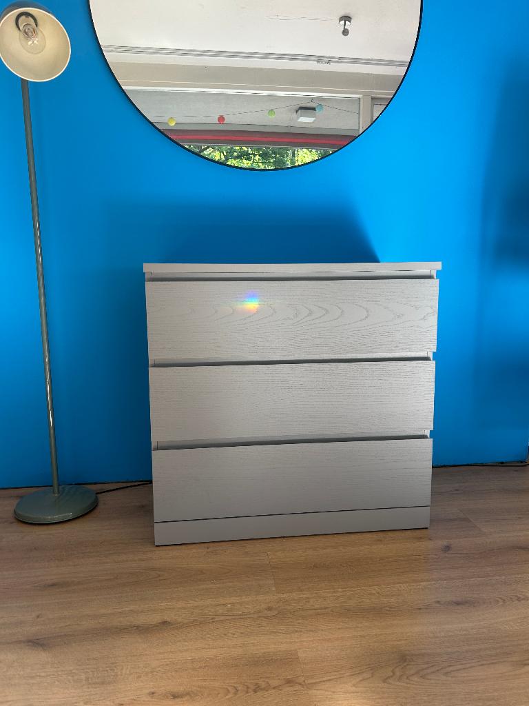 IKEA MALM ladekast 3 lades grijs, Huis en Inrichting, Kasten | Ladekasten, Ophalen, 50 tot 100 cm, Zo goed als nieuw, 3 of 4 laden