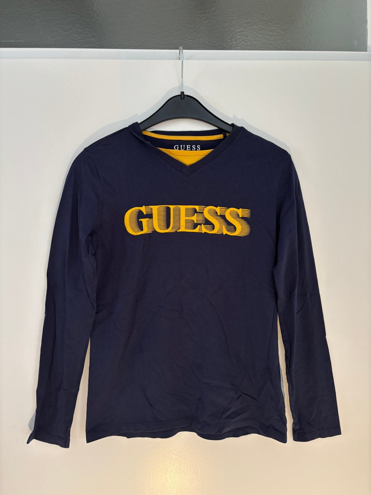Guess Longsleeve T-shirt Donkerblauw Maat 12 (146 tot 152), Ophalen of Verzenden, Gedragen, Overige maten, Blauw