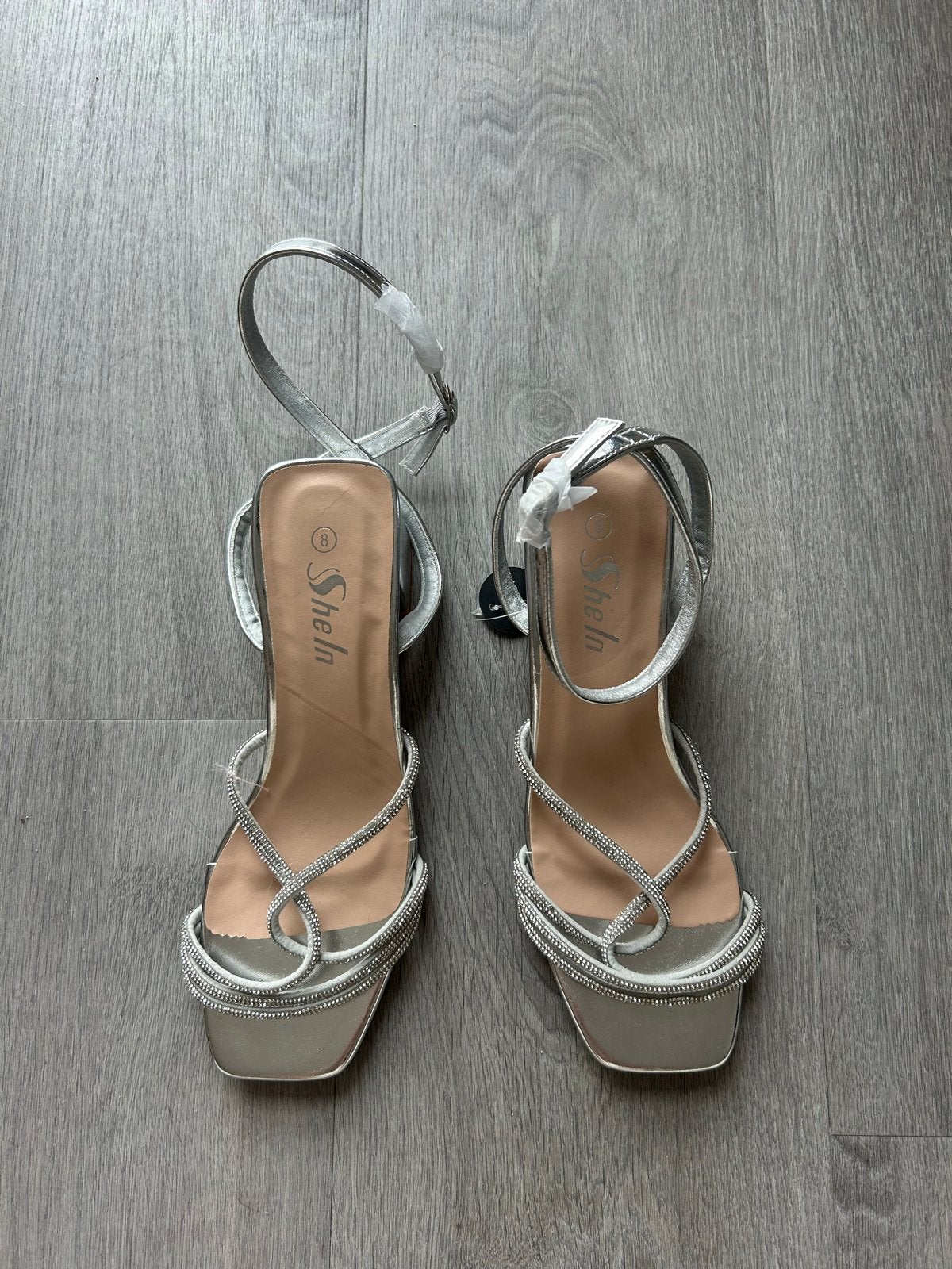 Nieuwe Shein zilveren sandalen met strass, maat 39, Overige kleuren, Nieuw, Sandalen of Muiltjes, Ophalen of Verzenden
