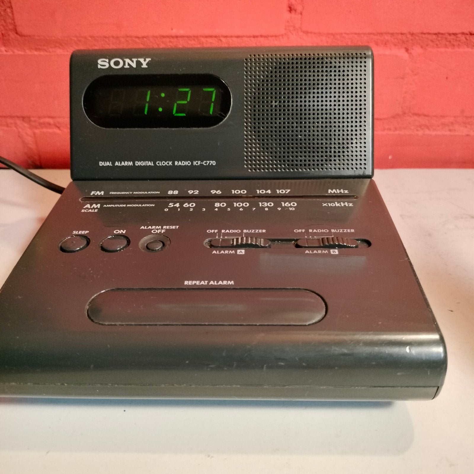 Vintage Sony ICF-C770 Digitale Wekkerradio - Groen Display, Ophalen of Verzenden, Gebruikt, Radio