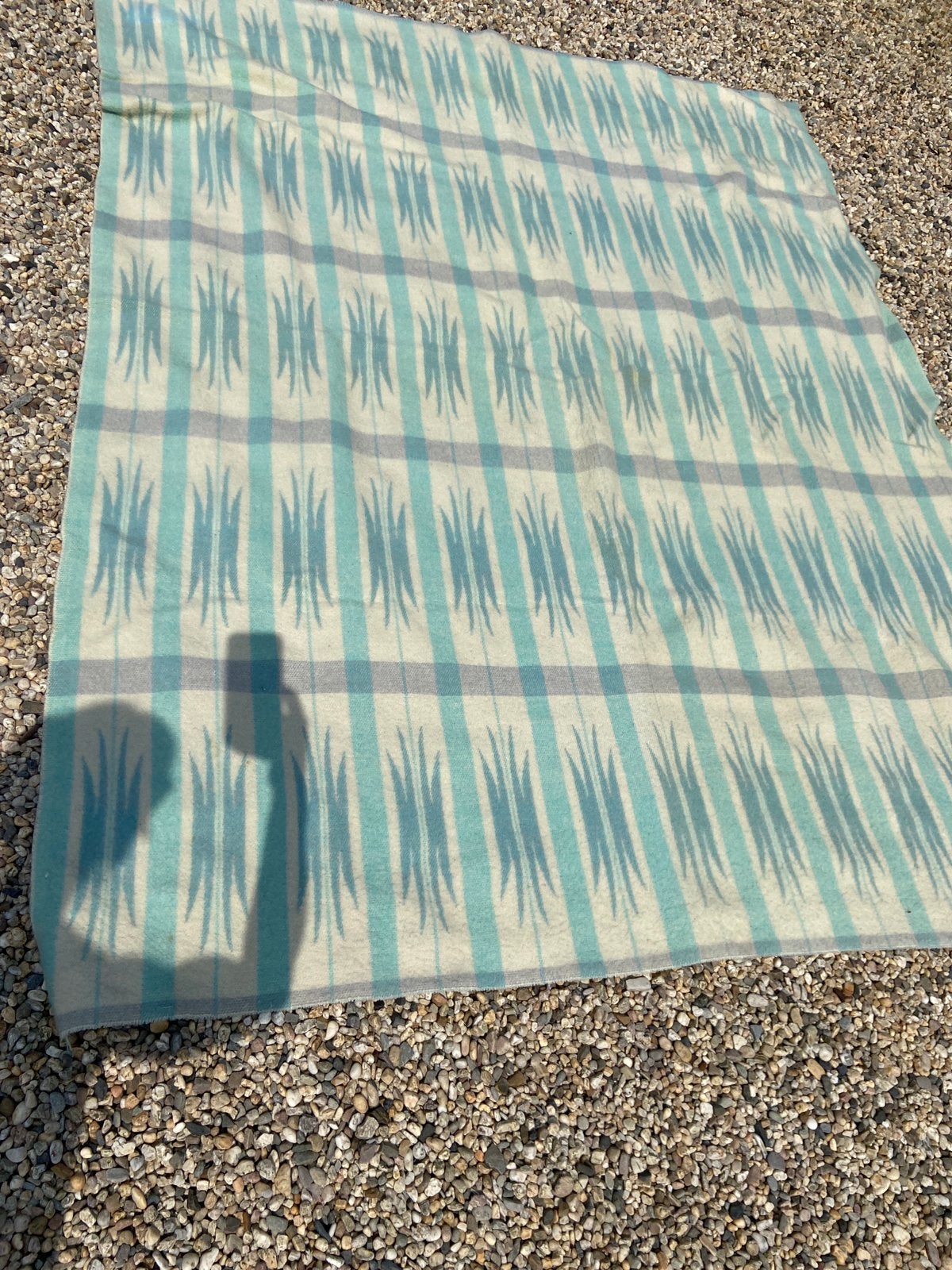 Vintage wollen deken retro plaid turquoise blauw 175x220, Ophalen of Verzenden, Gebruikt