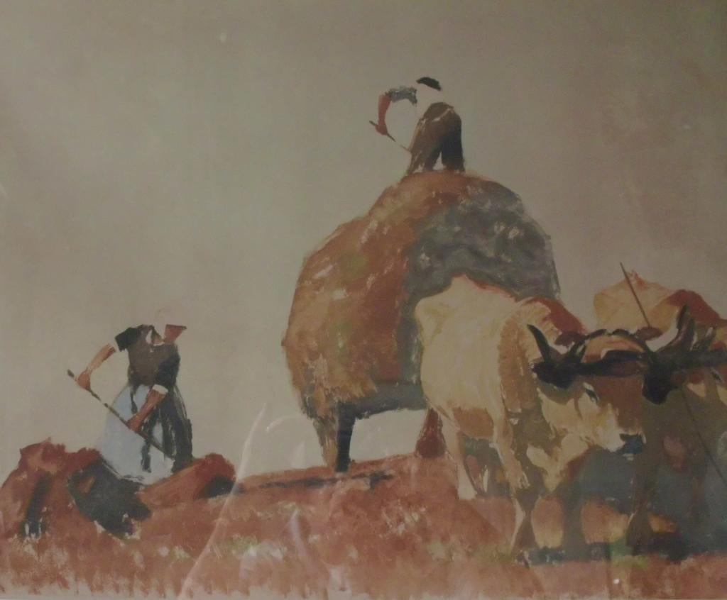 Met de ossenwagen aan het hooien ., Ophalen, Dagelijks leven, Ets, 110 cm