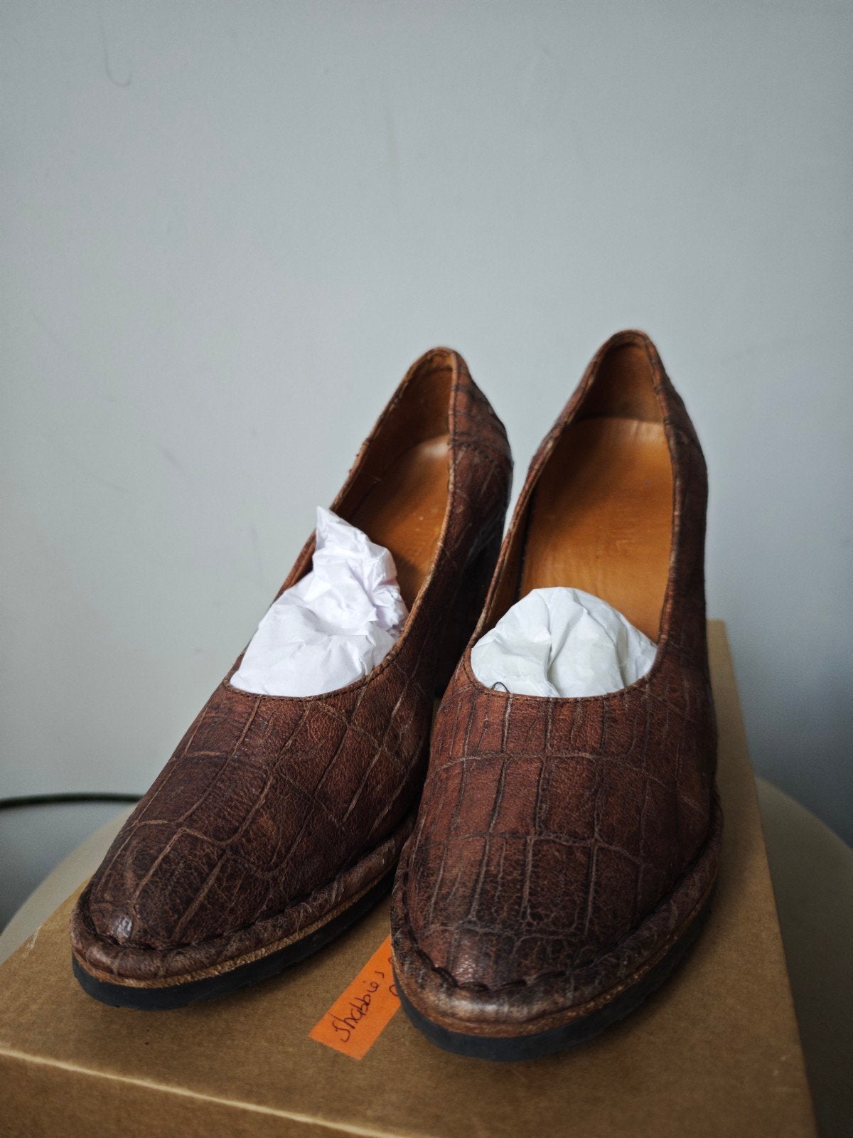 Shabbies Amsterdam bruine pumps geprint leer maat 37, Ophalen of Verzenden, Bruin