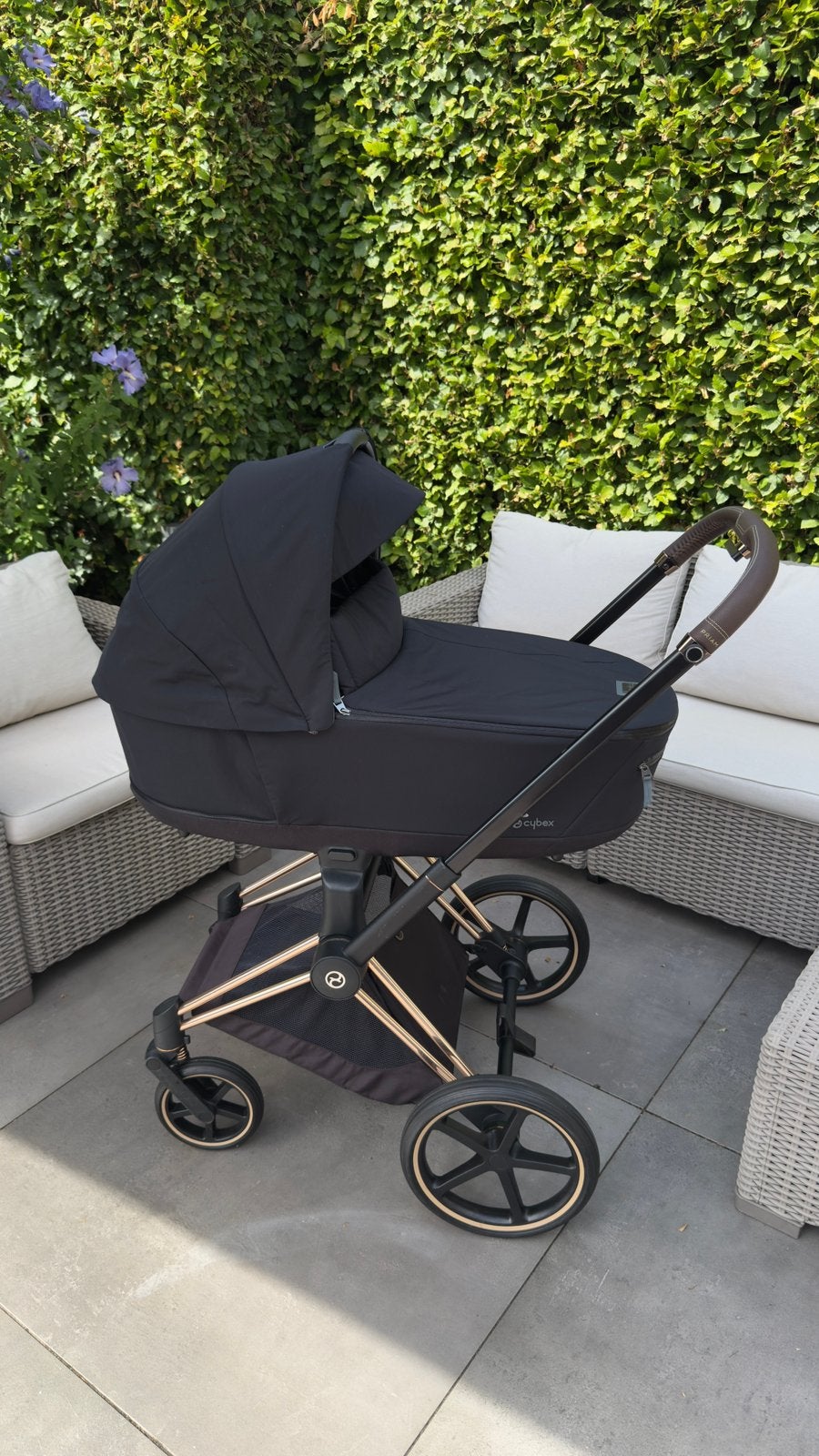 Cybex Priam Rose Gold | Reiswieg + Zitje + Voetenzak, Ophalen, Gebruikt, Overige merken, Verstelbare duwstang