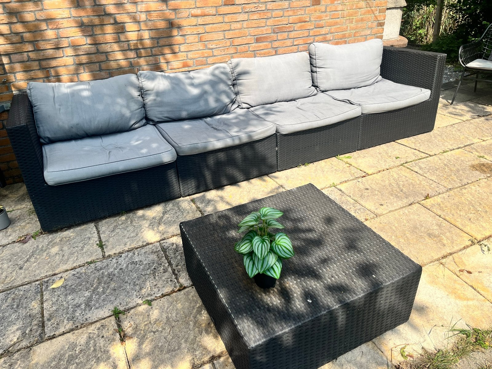Wicker loungeset met 6 zitplaatsen, hocker en fauteuil, Ophalen, Gebruikt, 6 zitplaatsen, Loungeset