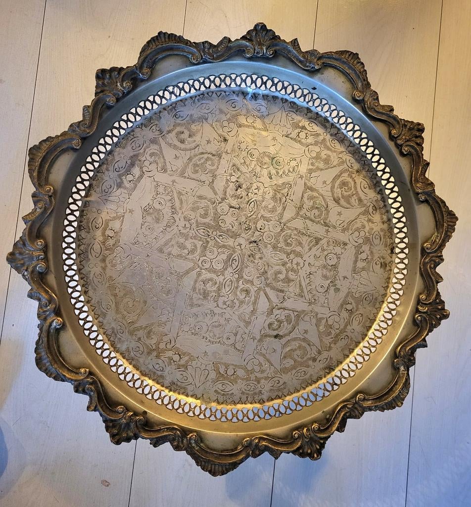 Vintage Marokkaans bijzettafeltje met sierlijk dienblad, Ophalen of Verzenden