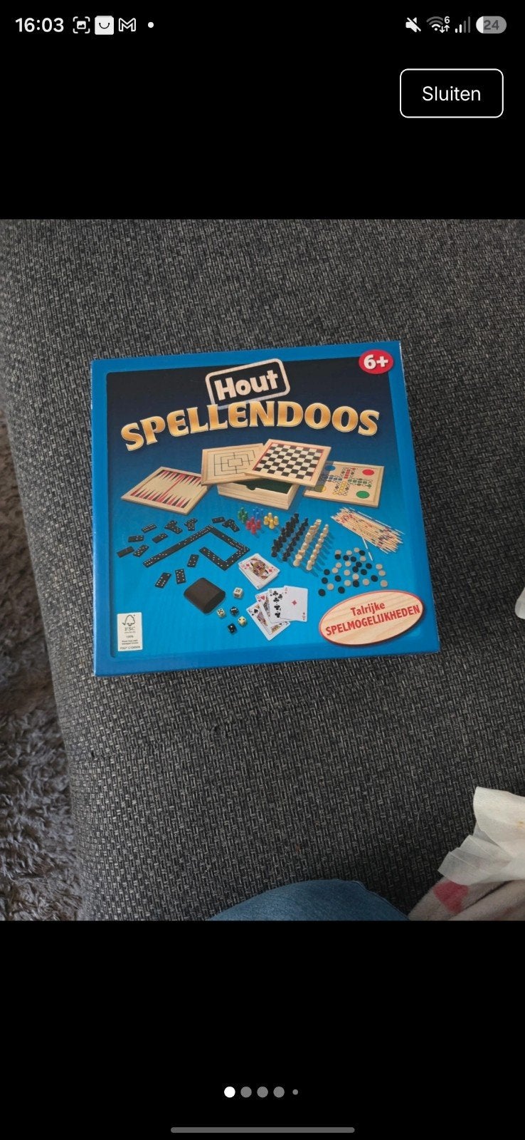 Houten Spellendoos 6+ - Diverse Spellen in één, Vijf spelers of meer, Ophalen of Verzenden, Zo goed als nieuw