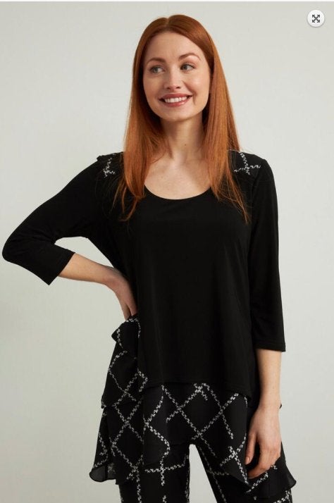 Joseph Ribkoff luxe losvallende ruit/zwart/print tuniek 44