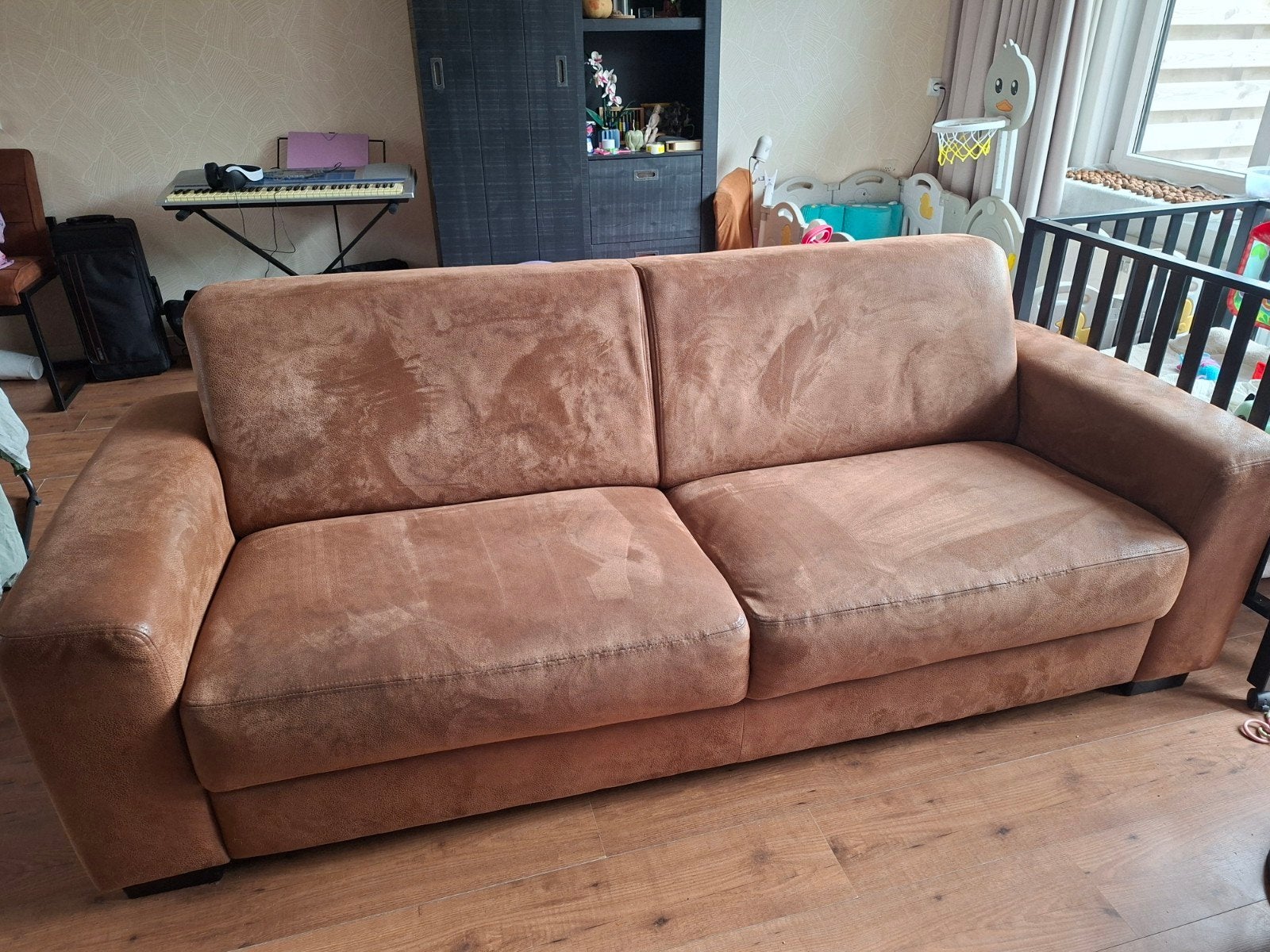 Moletti 4-zits bank microleder 127Brandy - Pronto Wonen, Gebruikt, 75 tot 100 cm, Ophalen of Verzenden, Rechte bank