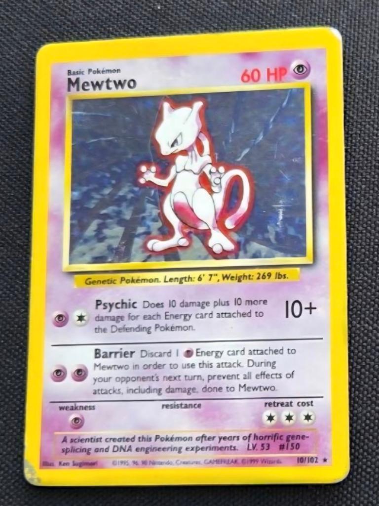 Mewtwo Pokémon Kaart Base Set, Ophalen of Verzenden, Gebruikt, Losse kaart