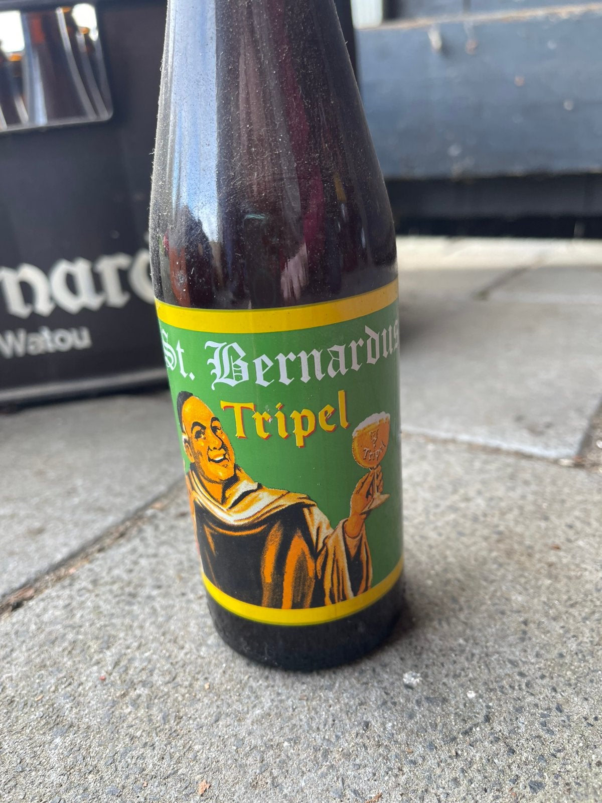 Vintage krat met 20 lege bierflessen bernardus Watou, Verzamelen, Ophalen of Verzenden, Zo goed als nieuw, Flesje(s), Overige merken
